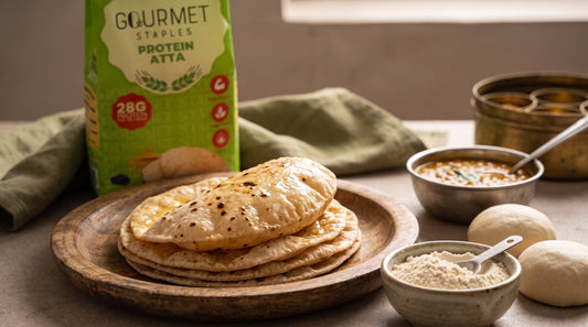 Fresh high protein rotis made with Gourmet Staples Protein Atta, 28g protein per 100g