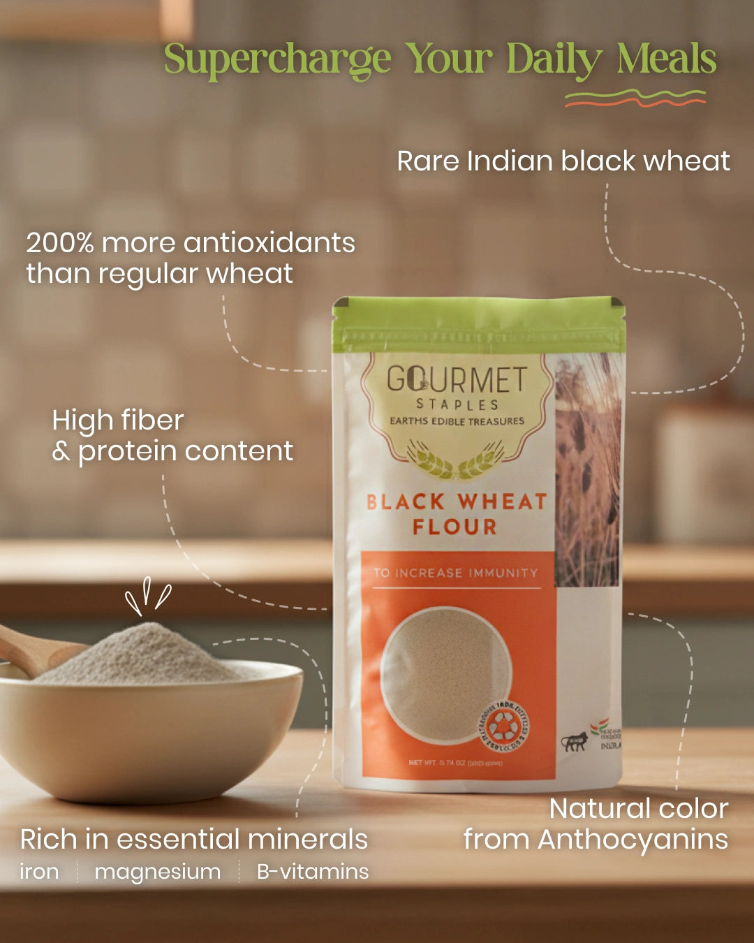 Black Wheat Flour for Balanced Sugar Levels and Better Digestion - Pack of 2
