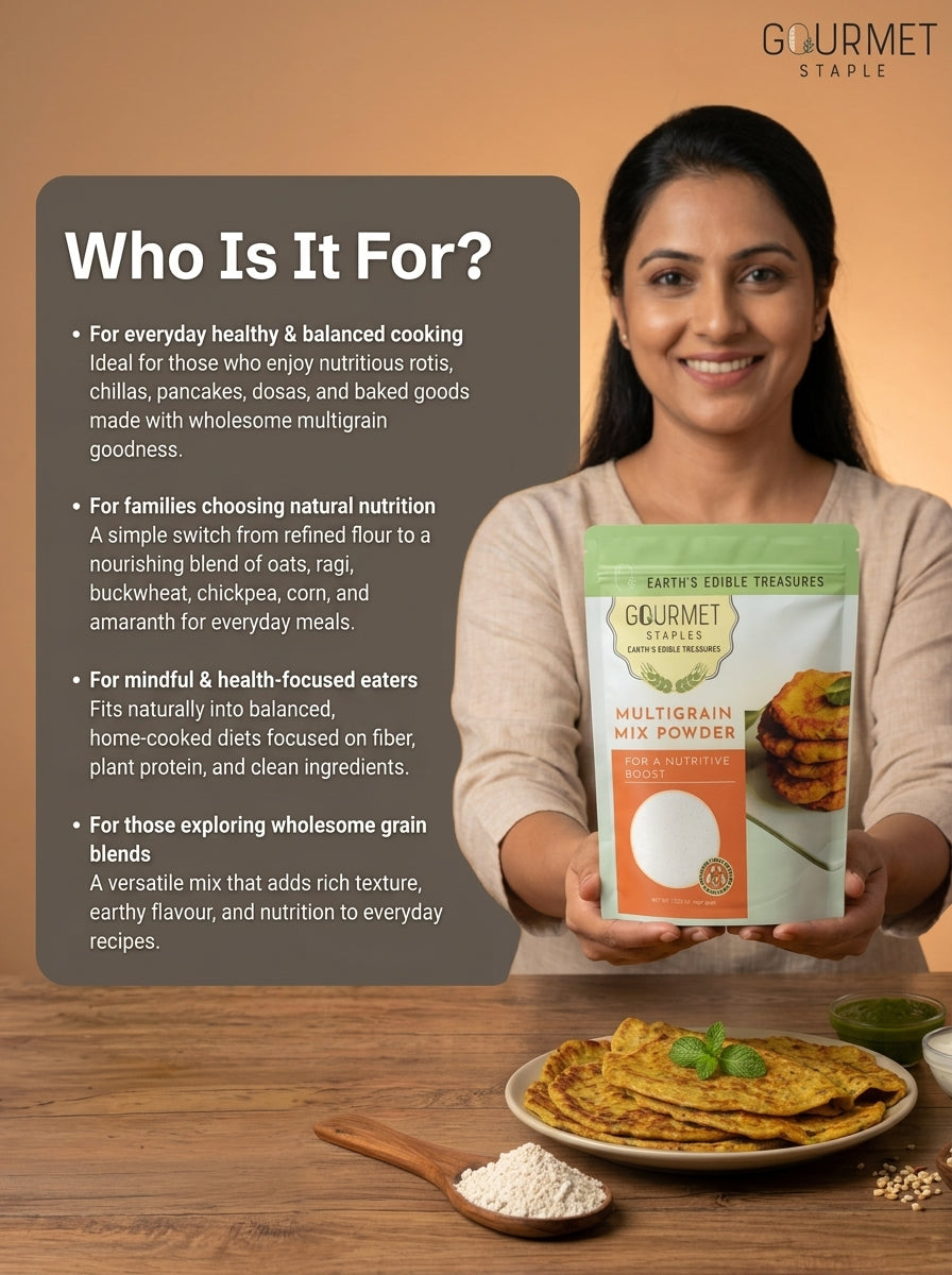 Multigrain mix powder for healthy families and balanced diet used in roti chilla dosa and nutritious meals