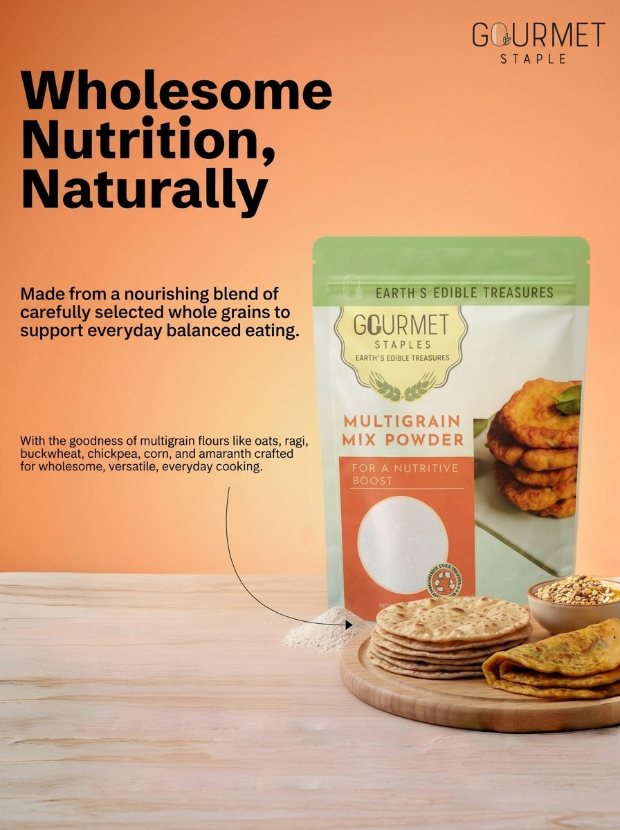 Multigrain mix powder for wholesome nutrition used to make healthy roti with natural whole grains